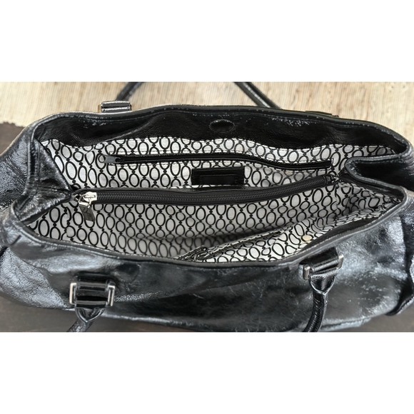 HOBO Black Patent Leather Large Double Handle Purse Magnetic Closure Pockets - Picture 8 of 16